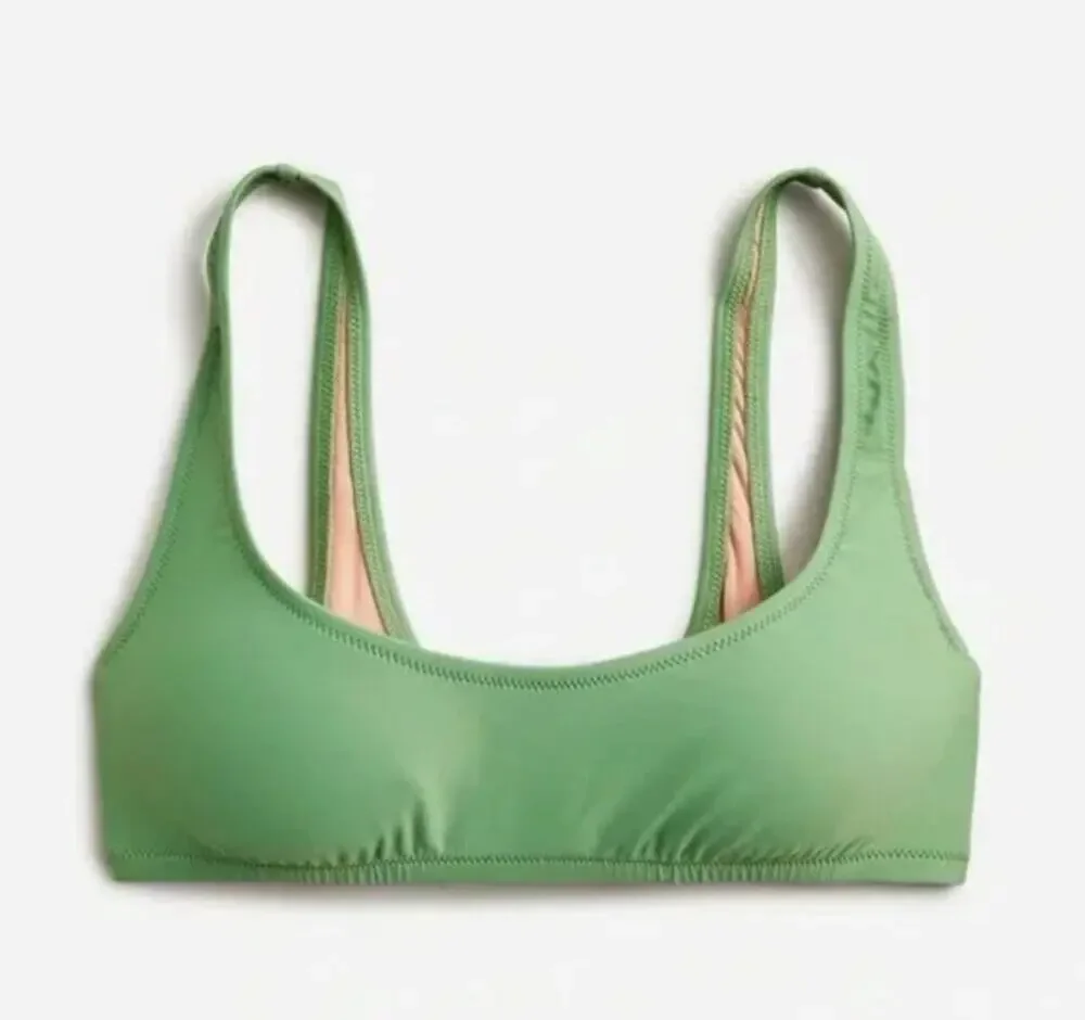 J. Crew Green Over the Shoulder Scoop Neck Heritage Bikini Top - Small - NWT